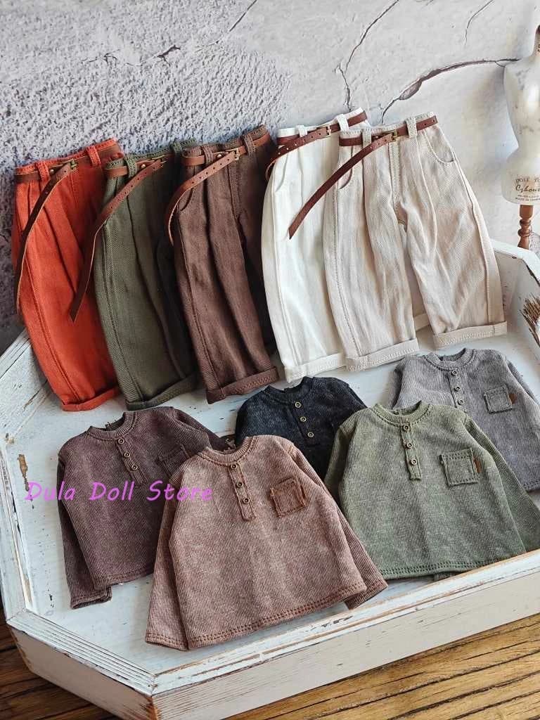 Dula Doll Clothes Set casual a maniche lunghe e pantaloni con cintura per Blythe Landoudou Landazz ob24 ob22 1/6 body doll