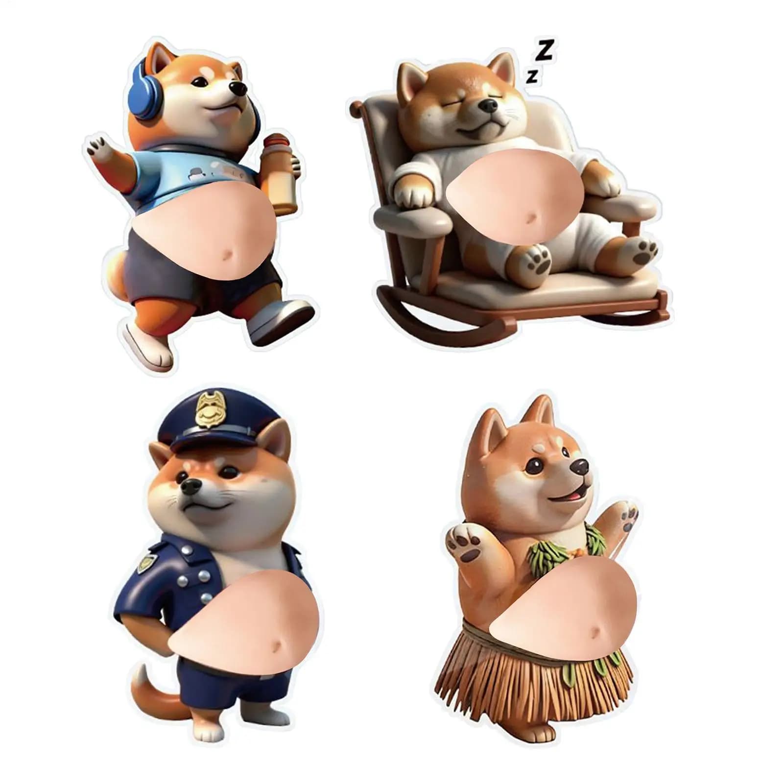 Cartoon 3D Dog Belly Stickers Squeezable Decorative Animal Self-adhesive Sticker Mobile Phone Decoration Sticker Home Decor