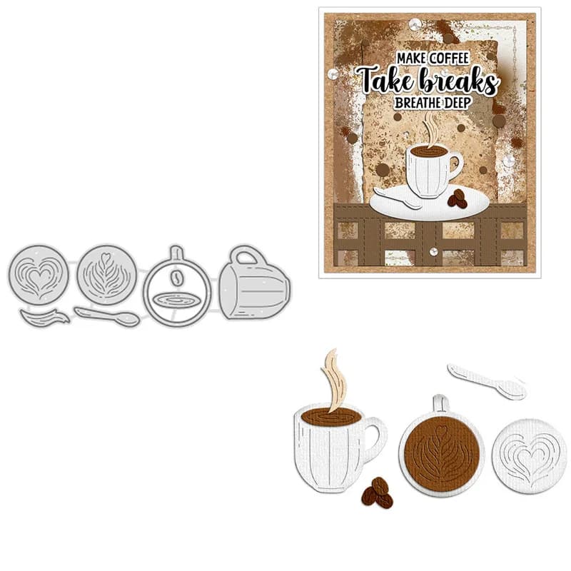 Heart Latte Art Coffee Cup Coffee Bean Spoon Metal Cutting Dies Stencil DIY Scrapbooking Coffee Shop Afternoon Tea Greeting Card