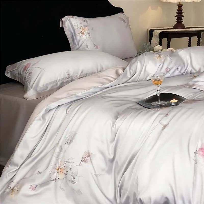 Set di Biancheria da Letto di Lusso in Lyocell e Cotone 600TC con Stampa Digitale Floreale, Set Copripiumino, Lenzuolo/Lenzuolo con Angoli e Federe 4 Pezzi