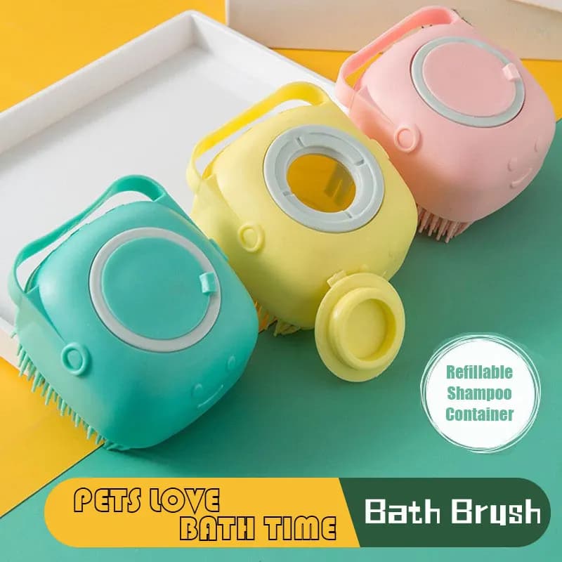 Spazzola da bagno per animali domestici con contenitore per shampoo, strumento ricaricabile per toelettatura di cani e gatti in silicone per massaggio e pulizia profonda e forniture da bagno