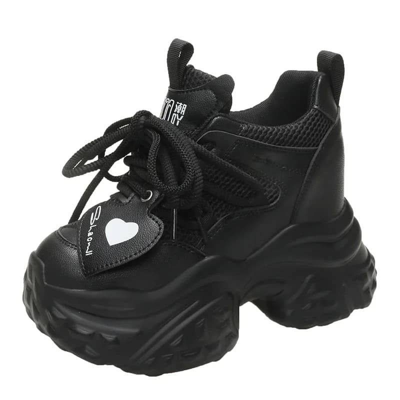 10CM Primavera Donna Casual Scarpe da ginnastica con plateau antiscivolo Tacchi alti Scarpe sportive autunnali in pelle Scarpe da ginnastica traspiranti Scarpe da ginnastica robuste