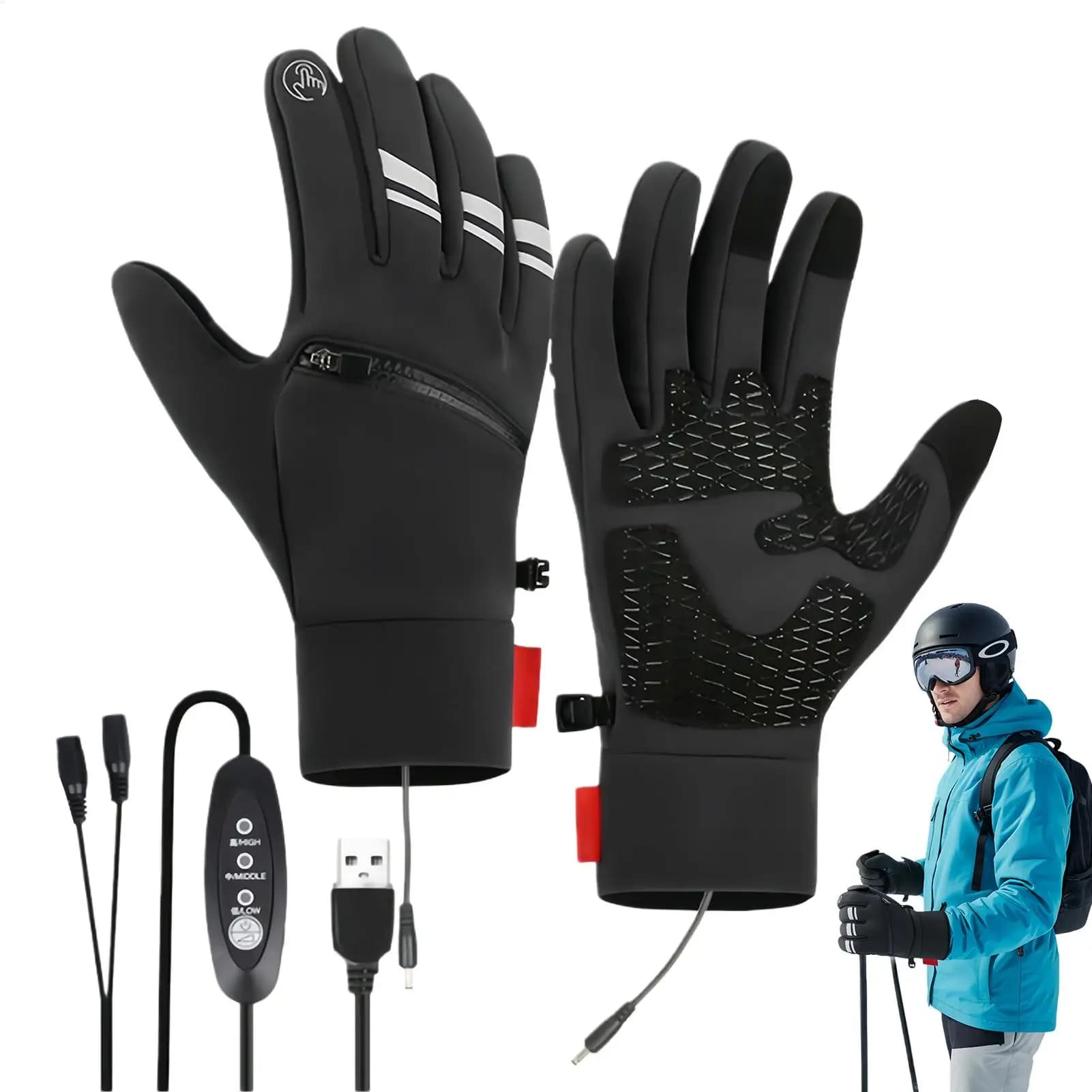 Guanti riscaldati ricaricabili tramite USB 3 impostazioni di calore Guanti invernali impermeabili per caccia, campeggio, moto, lavoro all'aperto, sport, golf
