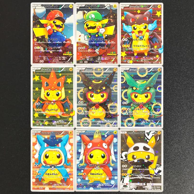 Carte da Collezione Giapponesi PTCG Fatte a Mano: Promozioni XY con Magikarp, Gyarados, Pikachu e Mario in Versione Poncho