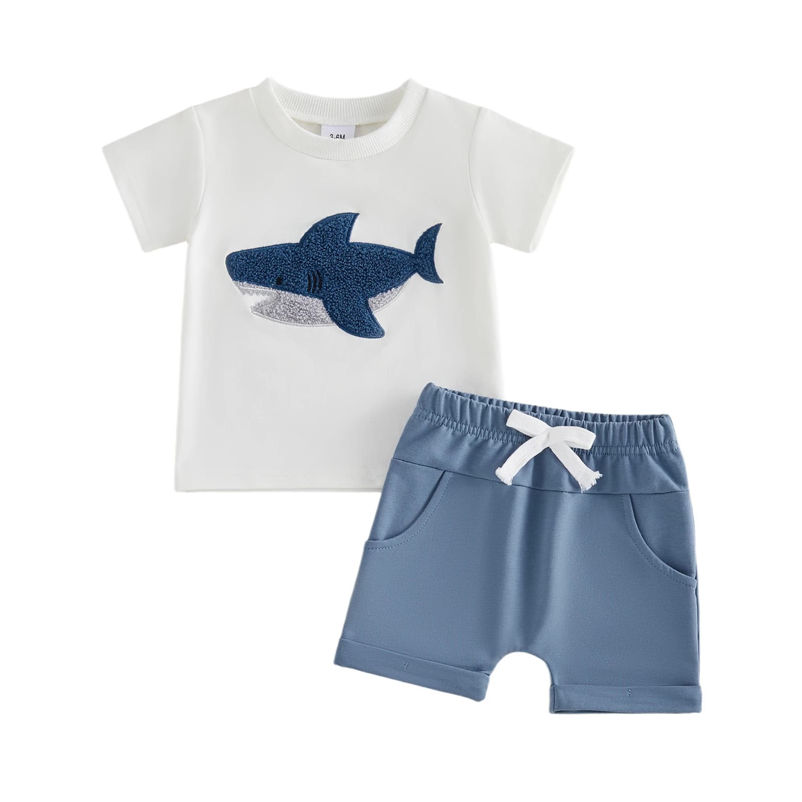 T-shirt a maniche corte e pantaloncini con stampa di dinosauri per neonato, set da 2 pezzi per outfit estivo da spiaggia