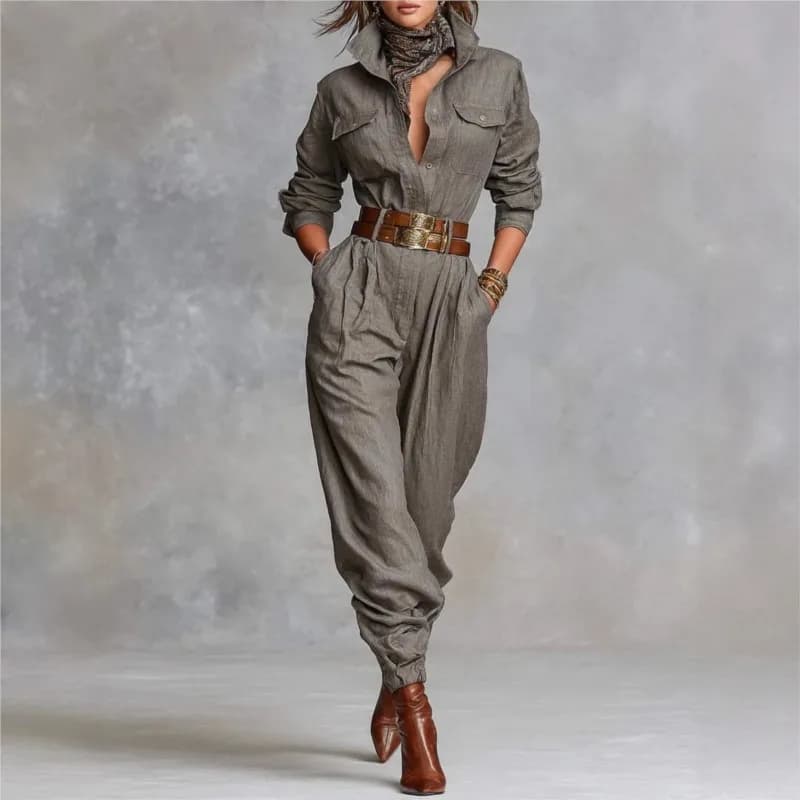 Tuta da donna casual per pendolarismo primavera autunno Tuta a vita alta a maniche lunghe a mezza manica tinta unita alla moda (senza cintura)
