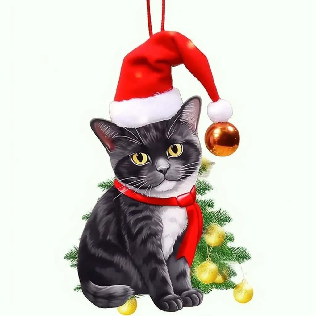 Simpatico ciondolo gatto cartone animato 2D acrilico gattino di Natale ornamento di fascino divertente ornamento di gatto di Natale per case auto dell'albero di Natale
