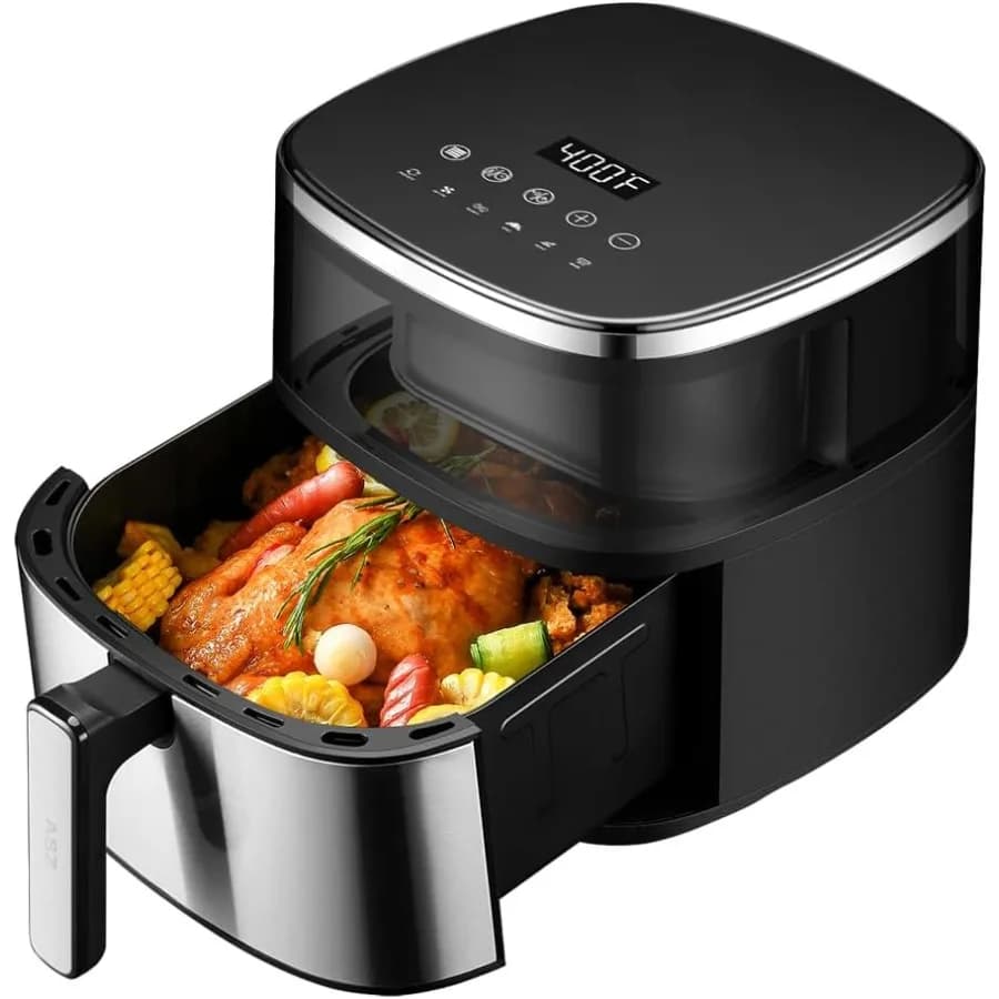 Friggitrice ad aria digitale da 6 QT con finestra verso l'alto per pasti di grandi famiglie Preimpostazioni intelligenti 6 in 1 inclusa preriscaldamento Riscaldamento Cottura arrosto Grigliata e 4
