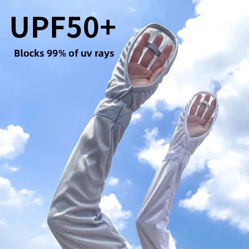 Summer Ice Silk Sunscreen UV Protection Arm Sleeves with Thumb Hole Finger Cover Loose Breathable for Riding Driving Women