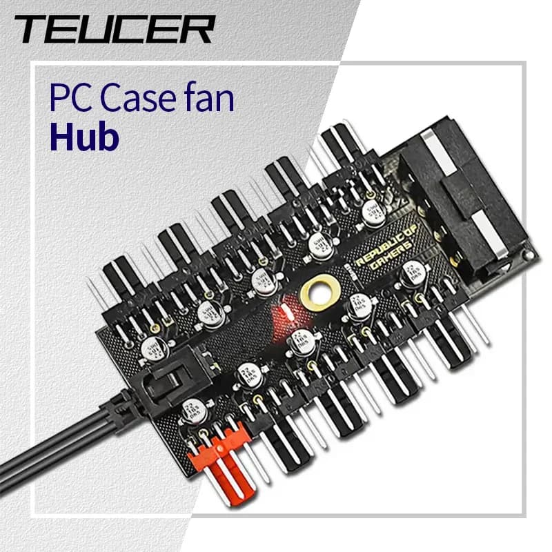 TEUCER PC Cooler Fan HUB da 1 a 10 12V 4 Pin PWM Splitter Estensione Presa di Alimentazione Concentratore