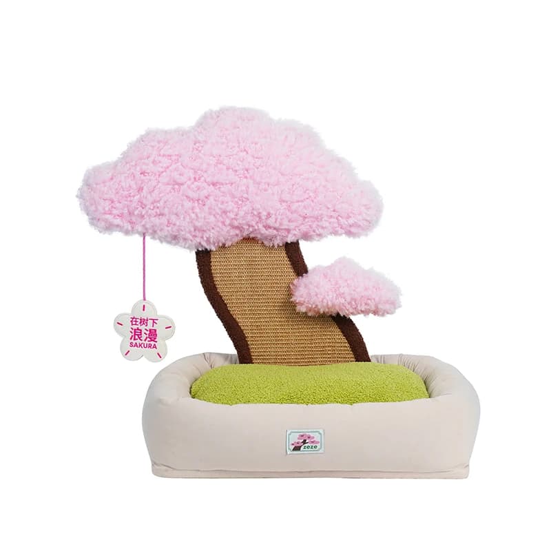 Letto per gatti grande dal design in stile Sakura con tiragraffi Design in stile minimalista dell'albero per gatti con accogliente letto con cuscino per gatti rosa