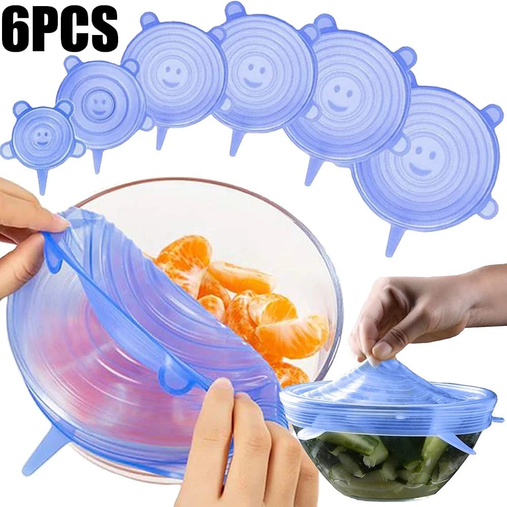 6 cover pieces for food, reusable, airtight silicone storage, for food, flexible round plugs for universal kitchen accessories