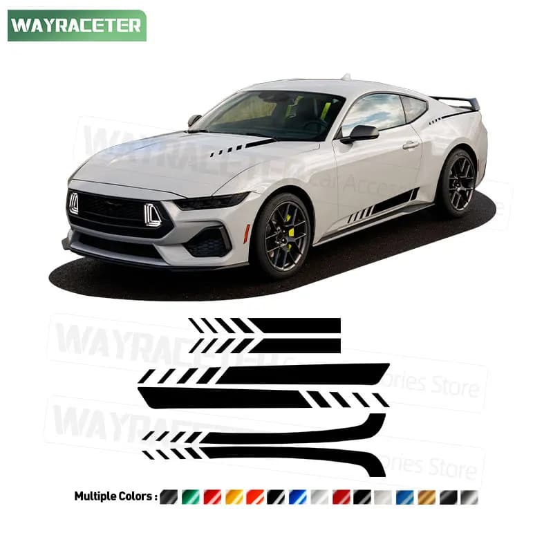 Set di 6 Adesivi Decorativi per Ford Mustang 2024 2025 2026: Copertura Motore, Strisce Laterali, Parafango Posteriore