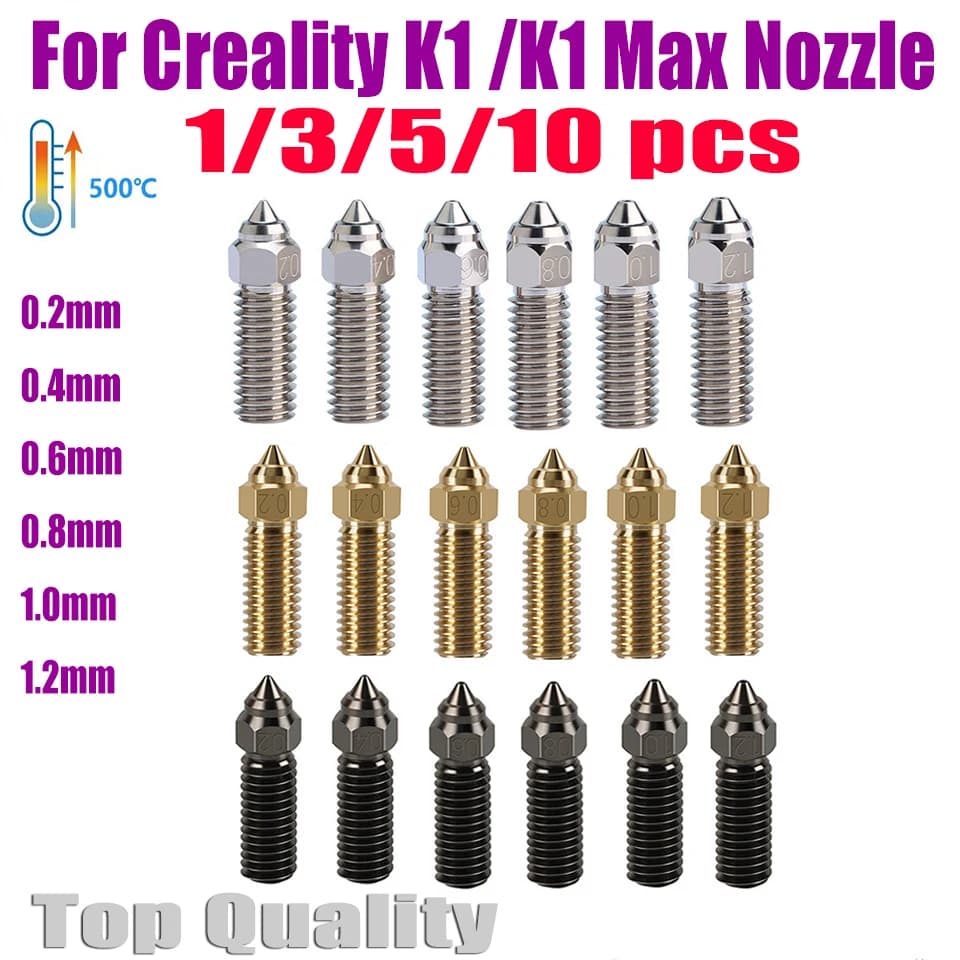 Per Creality Ender 3 V3 KE K1/k1 Max Ugello 0.4 0.6 0.8mm Ugelli Acciaio duro Ottone placcato rame Genius Pro Vyper K1 Pro Hotend