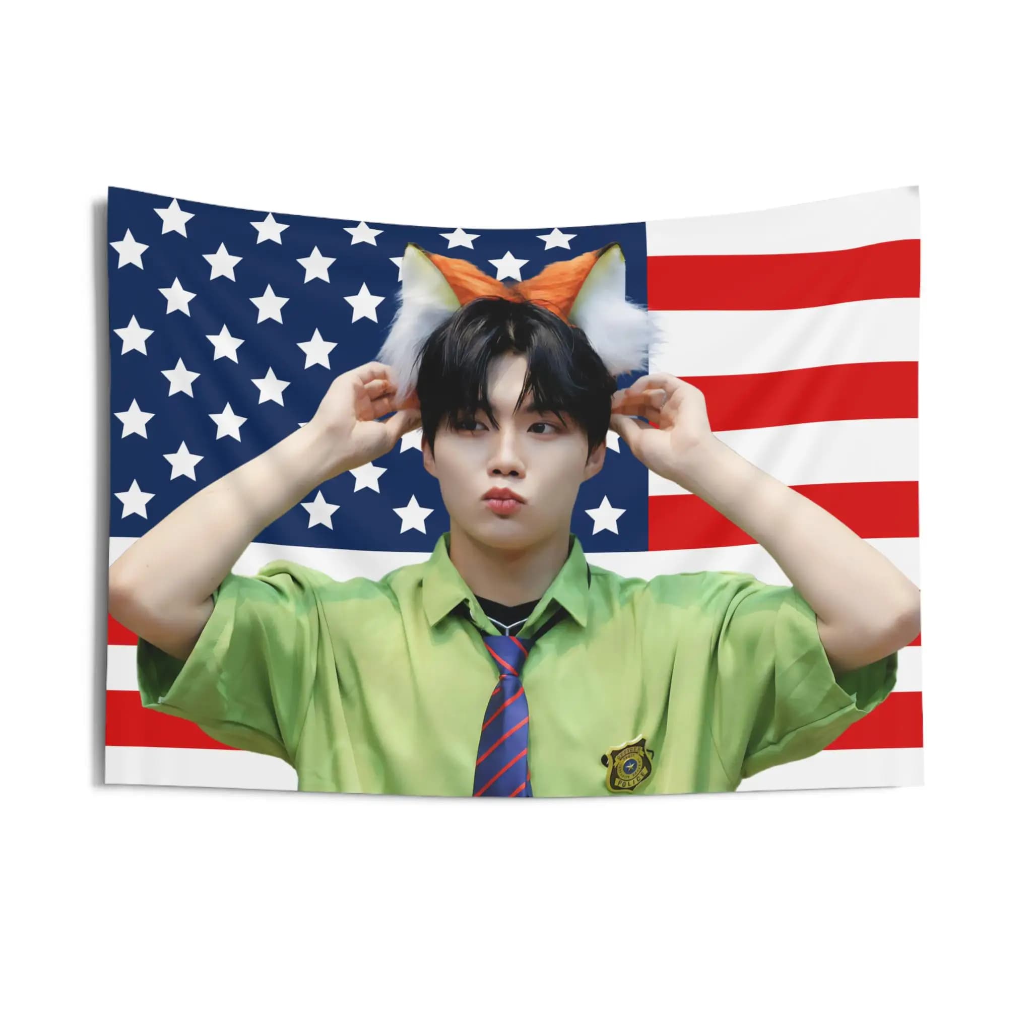 Gunwook Orecchie di volpe Bandiera americana Banner da concerto Testiera Decorazione estetica della stanza Sfondo Panno Cultura pop Decorazione da parete