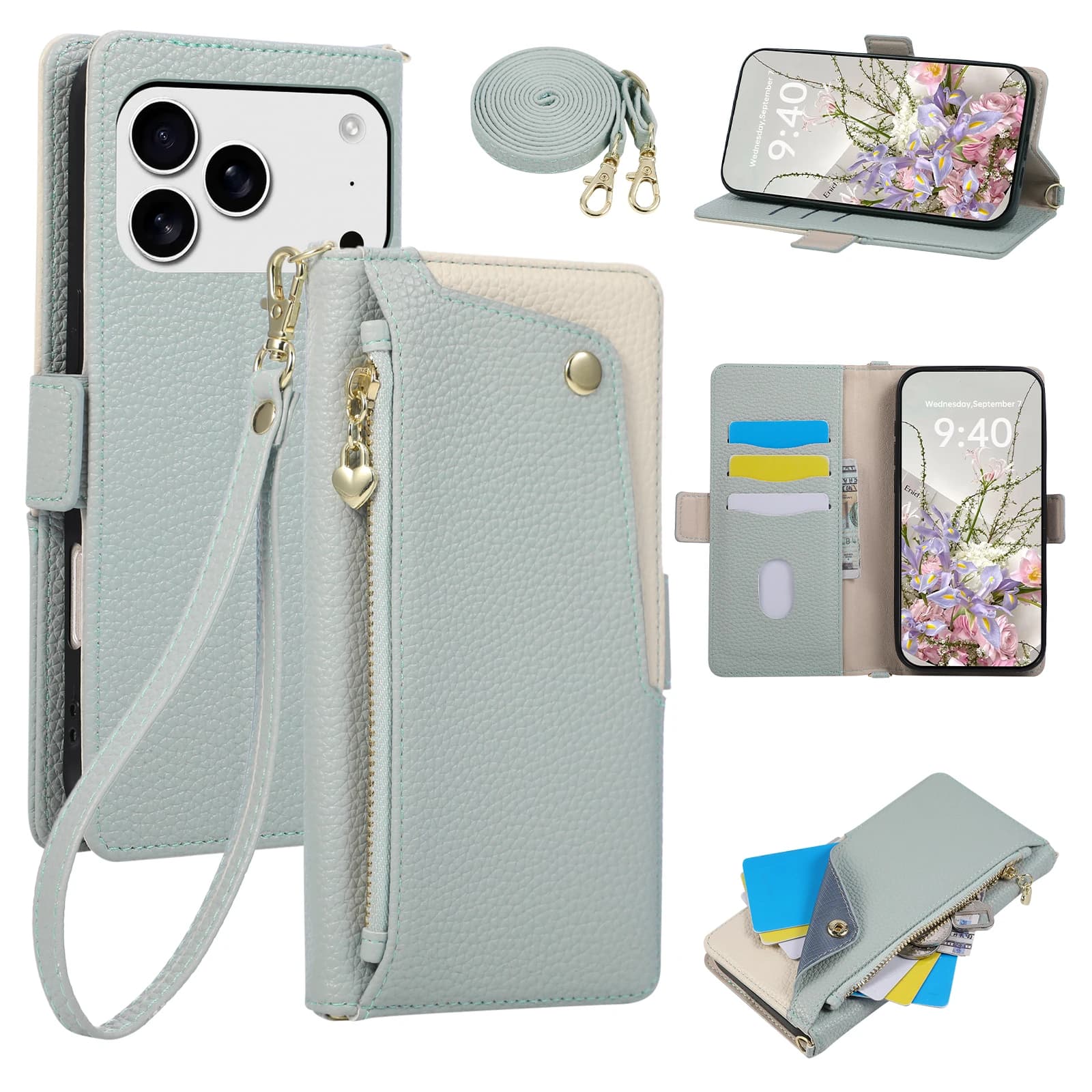 Card Slots Zipper PU Leather Wallet Case Flip Phone Case for IPhone 18 17 16 15 14 13 12 11 Pro Max Plus 17E Lanyard Purse Cover