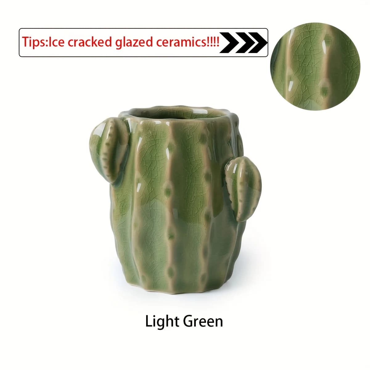 Portaspazzolino/portapenne moderno in ceramica a forma di cactus, adatto per bagno e decorazione domestica, contenitore multifunzionale, vetro trasparente.