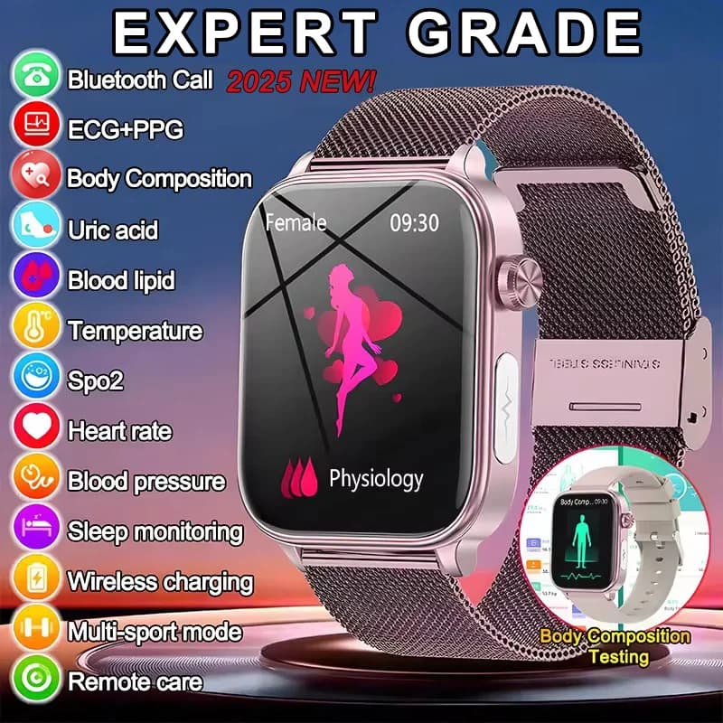2025 New ECG + PPG Monitoring Astute of Women's Blood Pressure Lipids In Blood Urious Acid Women Healthy Healthy Health Tracker Smartwatch