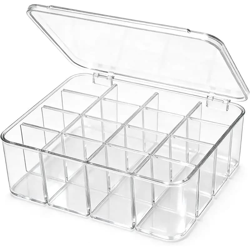 Hot Trend-Tie Box Sock Underwear Drawer Organizer, 16 Compartment Clear Plastic Storage Box With Lid& Adjustable Divider System