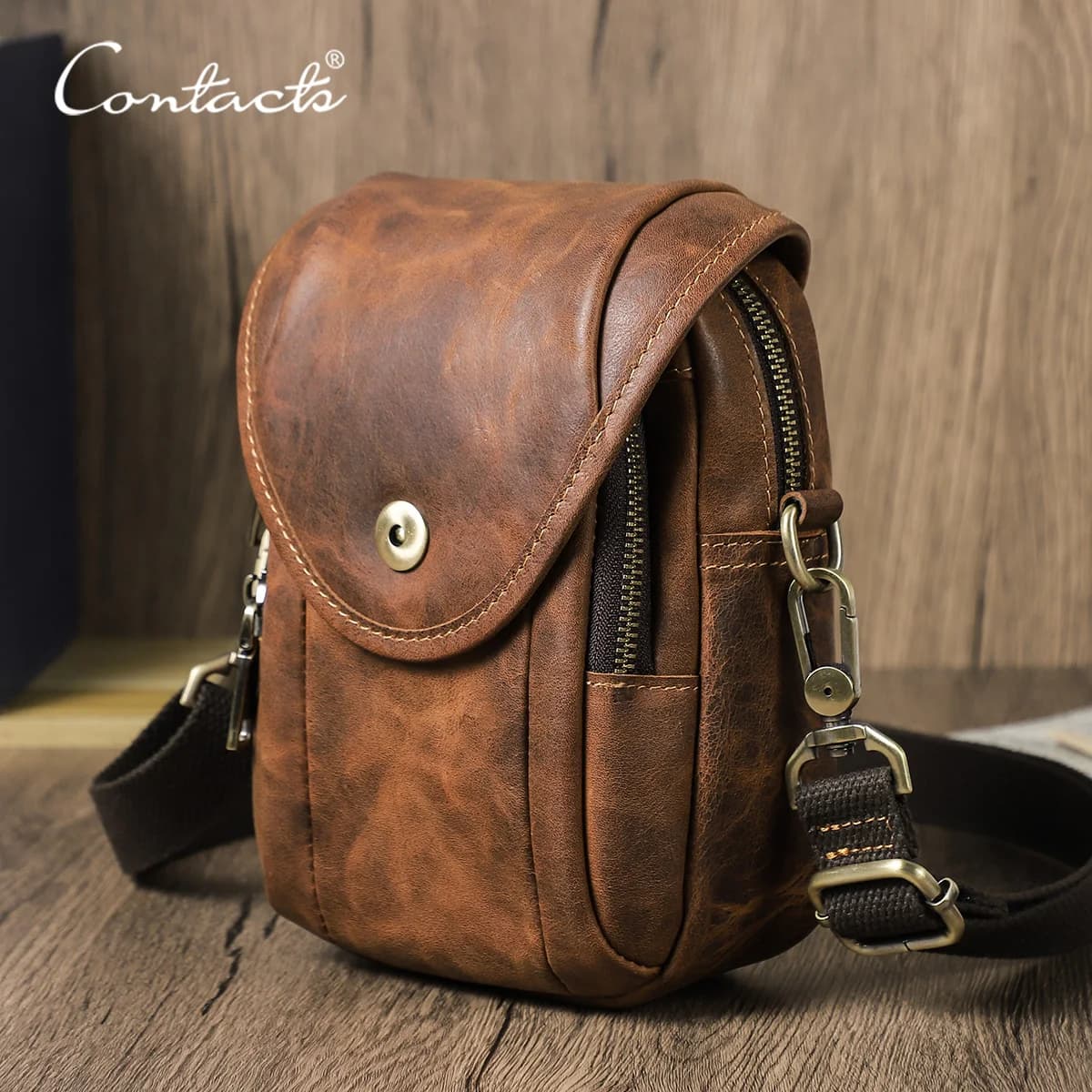 CONTACT'S Borse a tracolla a tracolla in vera pelle per uomo Borse in vita Cintura Fanny Packs Piccola borsa per telefono a tracolla Borsa da viaggio maschile