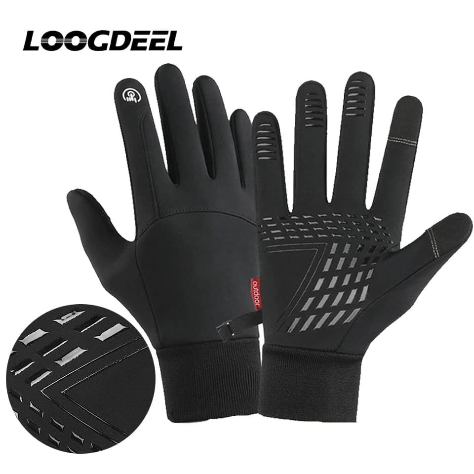 LOOGDEEL Men Cycling Bike Women Thermal Fleece Cold Wind Waterproof Touch Screen Bicycle Warm Outdoor Winter Touchscreen Gloves