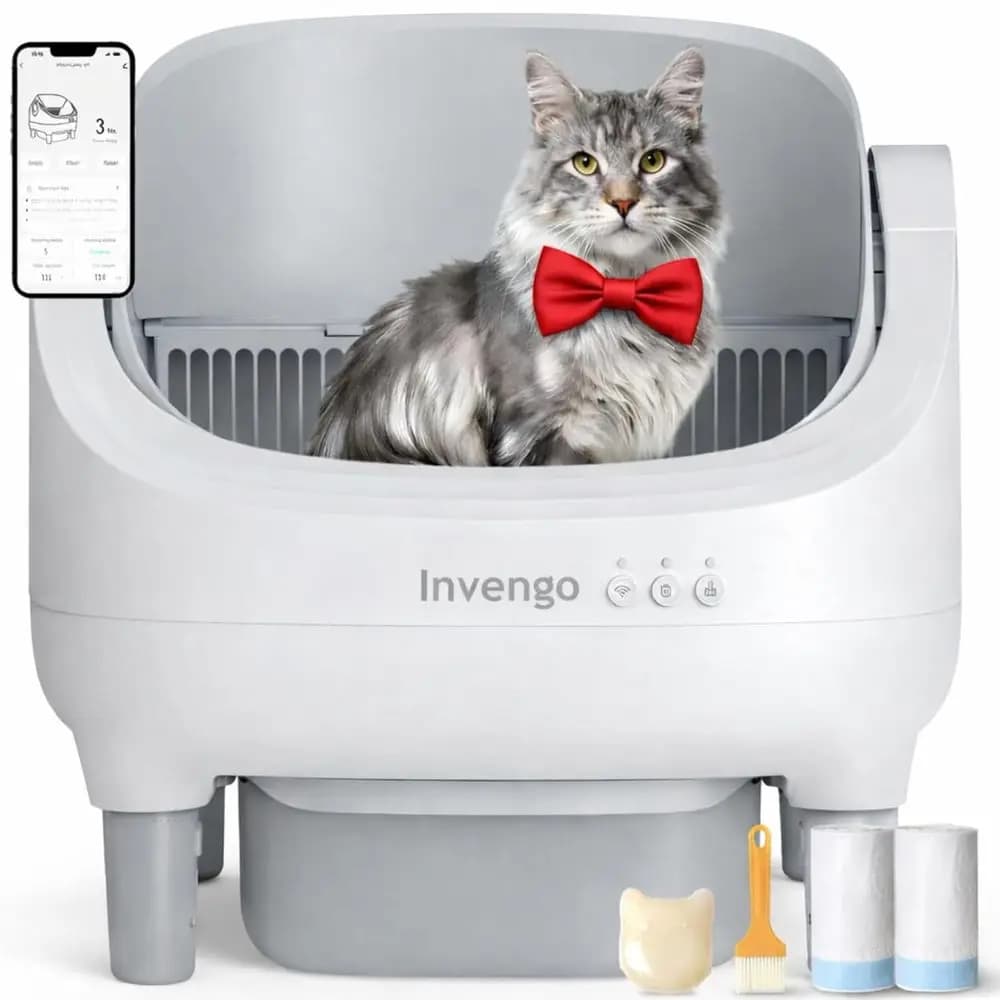 Lettiera per Gatti Intelligente Autopulente a Coperchio Aperto con Controllo Tramite App, Sensore di Sicurezza, Controllo Odori, Contenitore da 10,5L, 2 Rotoli di Sacchetti Igienici, Grigio Chiaro