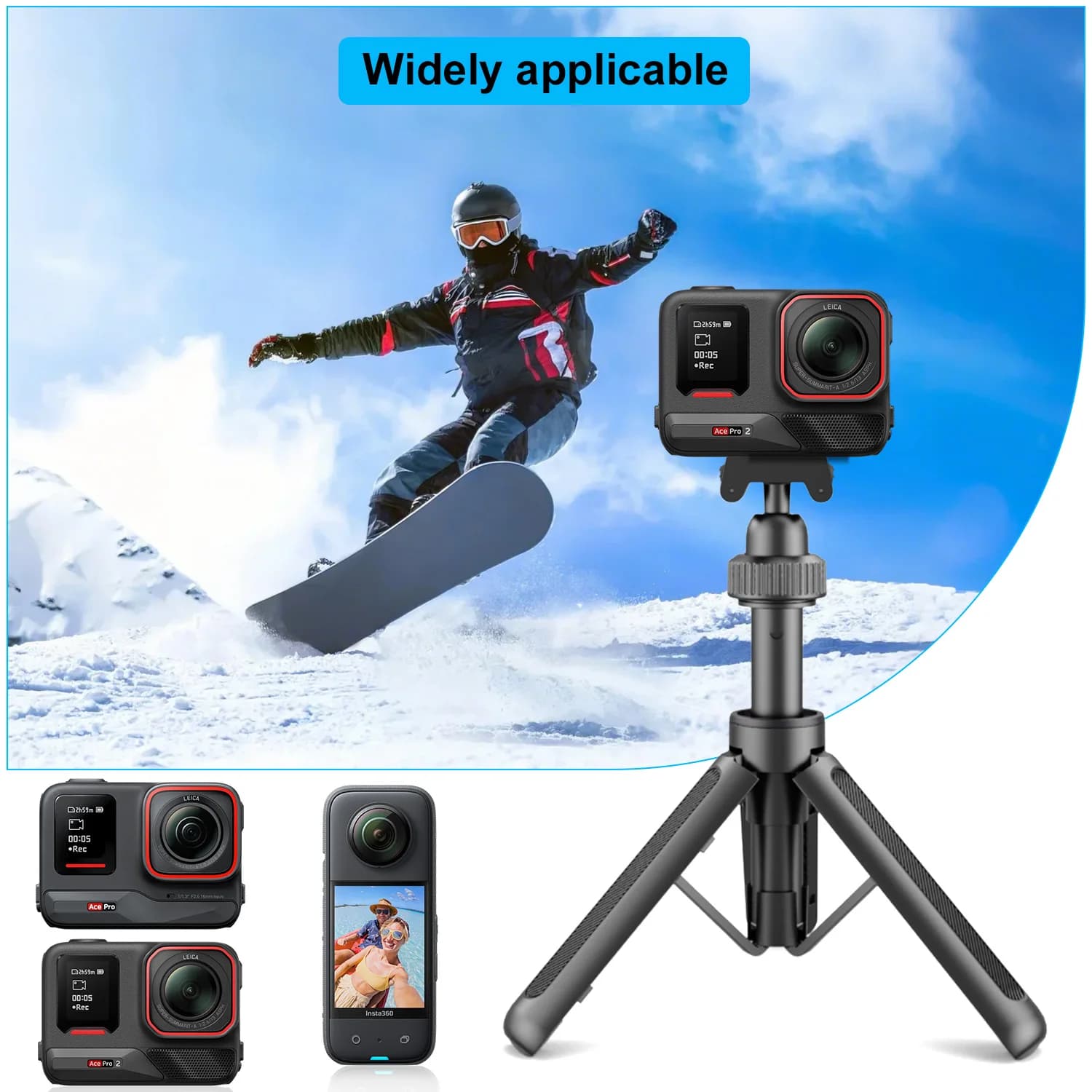 Treppiede All-in-One Desiontal per Insta360 Ace/Ace Pro | Treppiede + Asta per selfie + Braccio magico, attacco universale da 1/4 di pollice