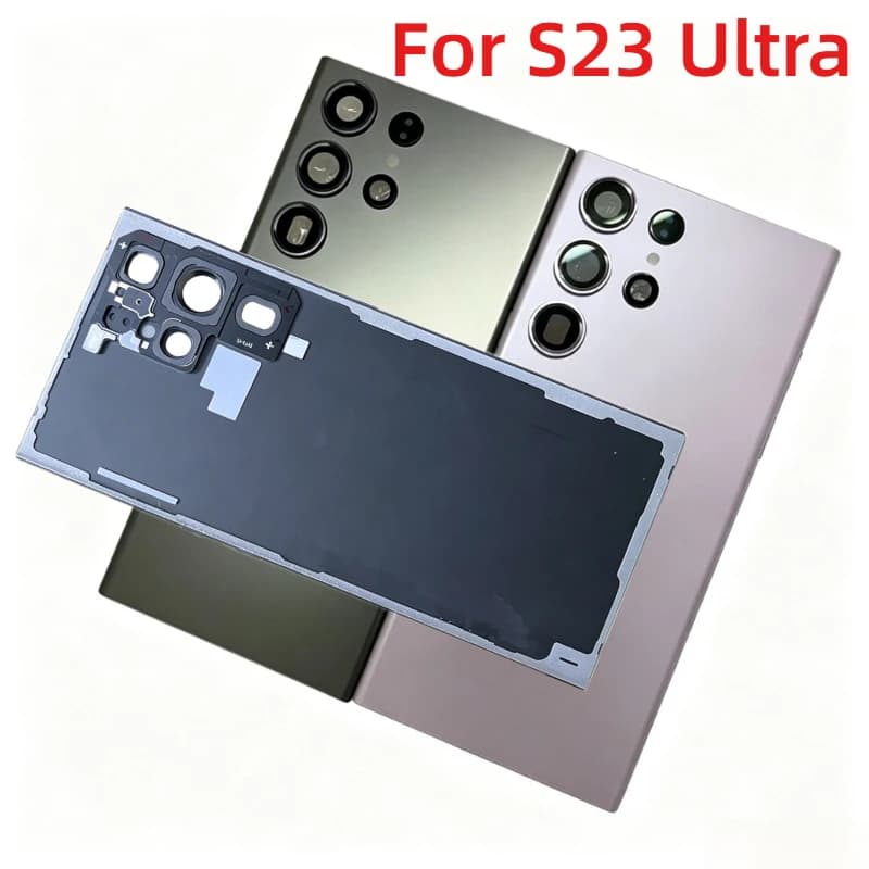 Back Glass Cover For Sam S23 Ultra 5G SM-S918 Back Door Replacement Battery Case Rear Housing Cover + Camera Lens