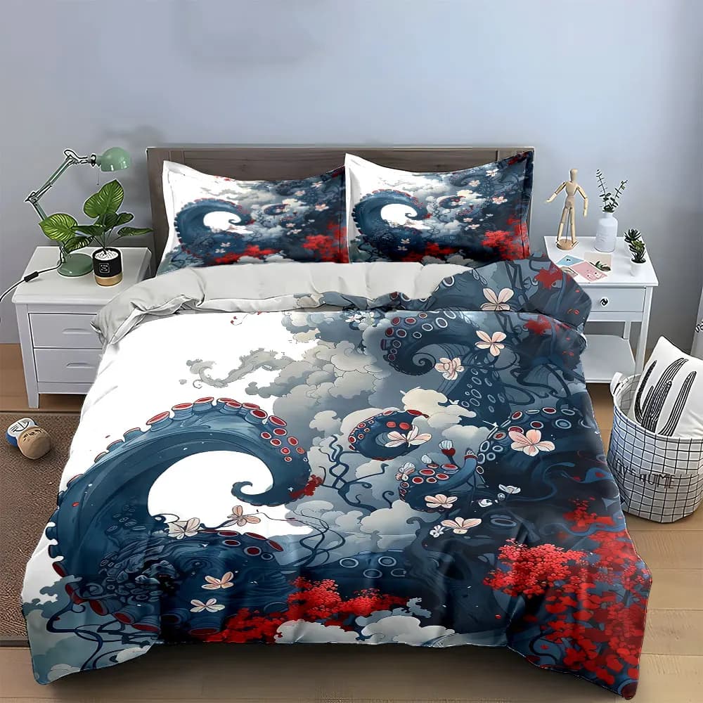 Set di biancheria da letto Octopus Garden Art Decor con 1 copripiumino e 2 federe, singolo, matrimoniale, king, queen, regalo