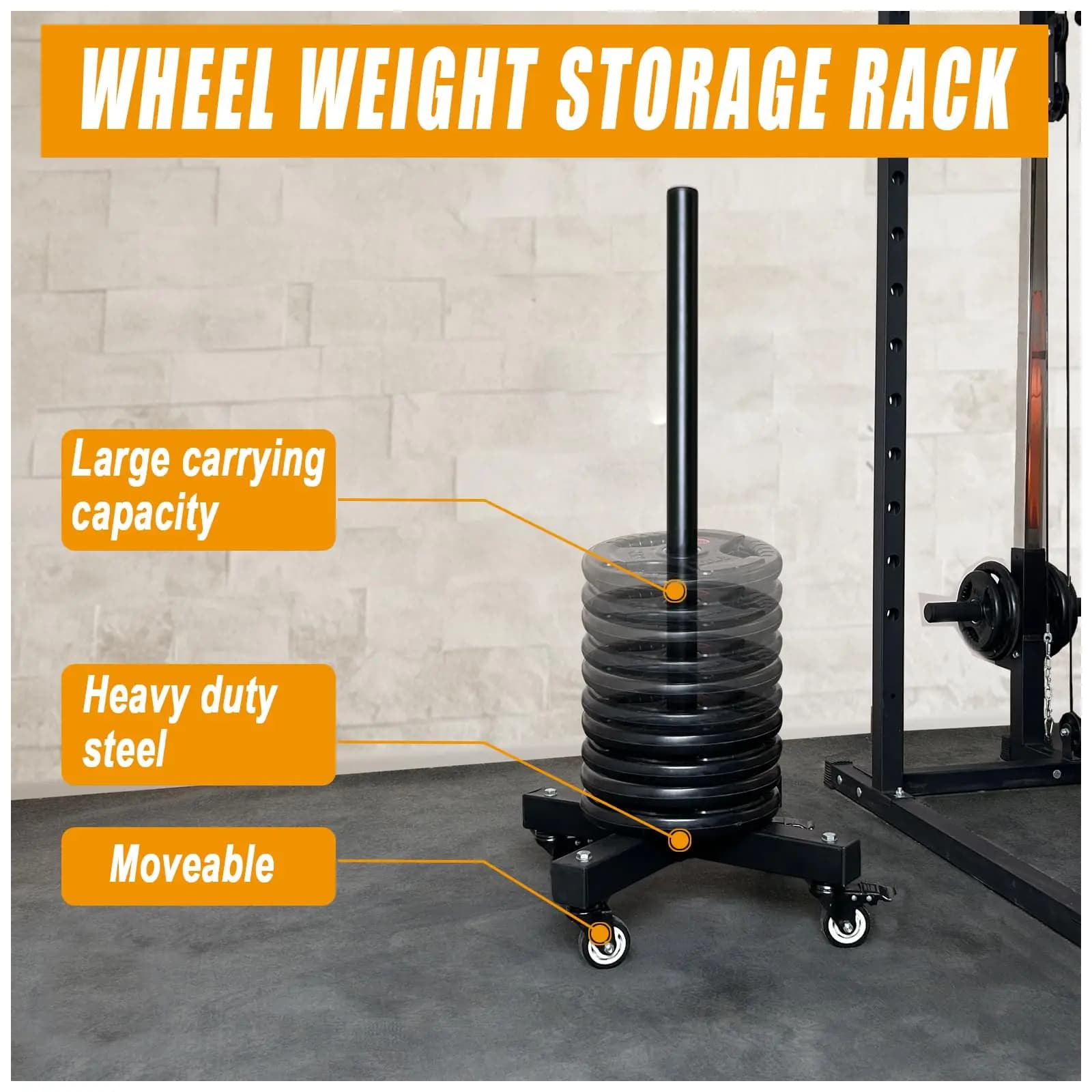 Escalator plate holder with wheel, vertical weight shaft for strength training at home gym