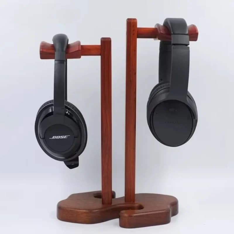 Supporto per cuffie in legno di noce Supporto per cuffie doppio in legno personalizzato AirpodsMax Display per cuffie Sony in legno di pera 4 Supporto per cuffie