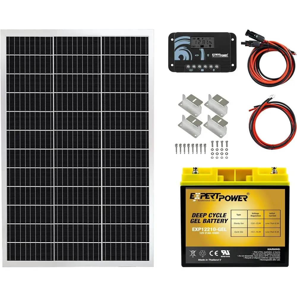 Kit di Energia Solare 100W 12V: Pannello Solare 100W, Regolatore 10A, Batteria Gel 21Ah