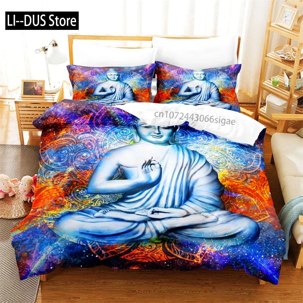 Set biancheria da letto con statua di Buddha Set copripiumino Set biancheria da letto 3D Stampa digitale Set biancheria da letto queen size Design alla moda