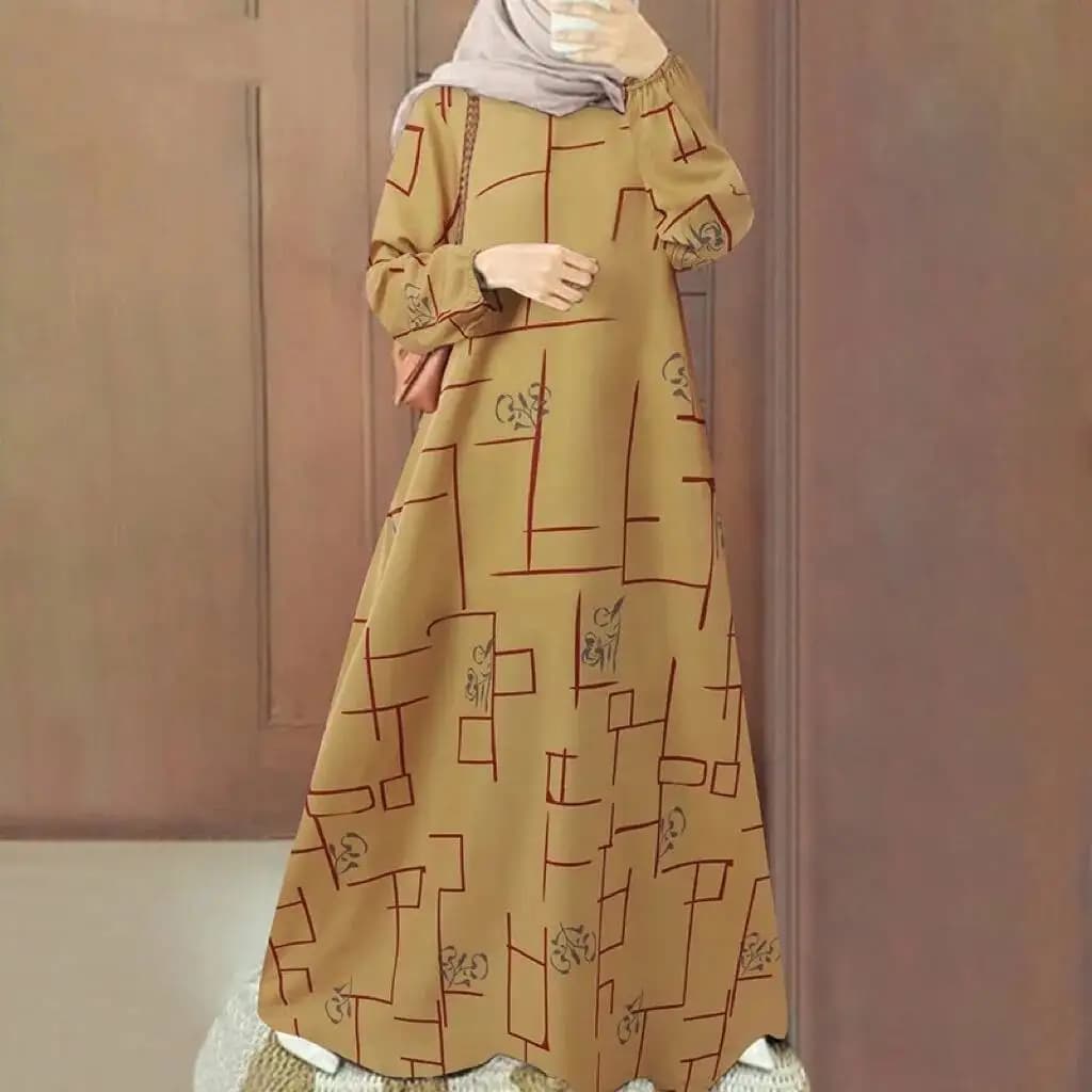 Nuovo Abito Lungo Casual Musulmano a Maniche Lunghe con Collo Tondo, Gonna Lunga, Produzione in Serie, Ramadan Dubai Lusso Islam Elegante