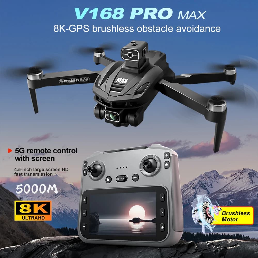 V168 PRO Max GPS 8K Professional HD Double Camera Omnidirectional Screen 360 ° Toys for FPV Dron Rc quadricopter to avoid obstacles