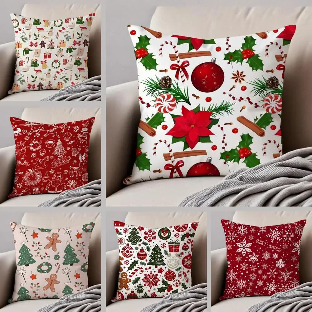 Fodera per cuscino decorativa natalizia con stampa artistica, con bottoni a scomparsa, in poliestere resistente, per sedia