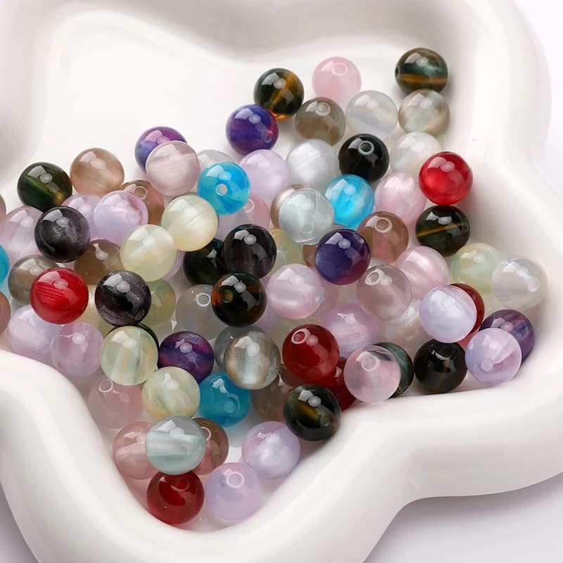 10mm 10 pz Resine Occhio di Gatto Perline Allentate Rotonde Allentate Perline Del Distanziatore Modello Per La Produzione di Gioielli FAI DA TE Collana Del Braccialetto accessori