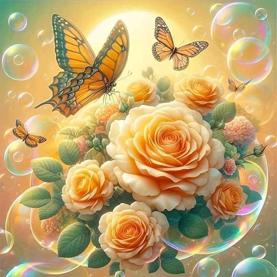 Nuovo Kit Pittura Diamante 5D - Danza delle Farfalle e Rosa, Opera d'Arte Mosaico Acrilico Rotondo, Regalo Perfetto per la Casa