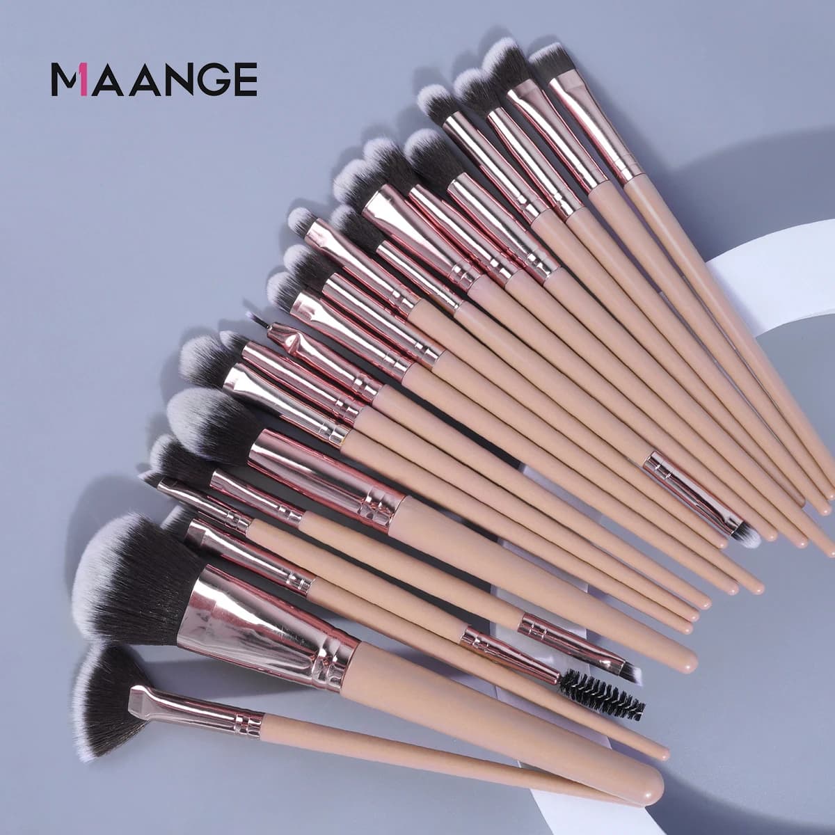 Set di pennelli per trucco Maange da 20 pezzi, pennelli per fondotinta, cipria, fard, ombretto, labbra, strumenti per sfumare il trucco per donne principianti