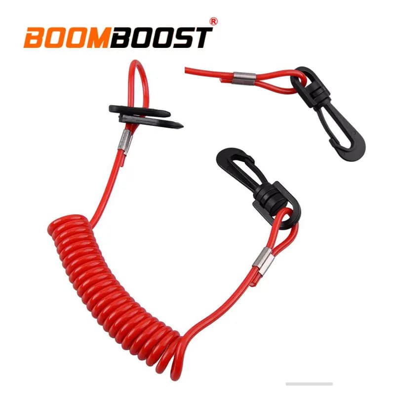 Cordino per interruttore di interruzione marina da 135 cm - Corda a molla anti-groviglio con doppia chiave in TPU/PVC per motore da barca