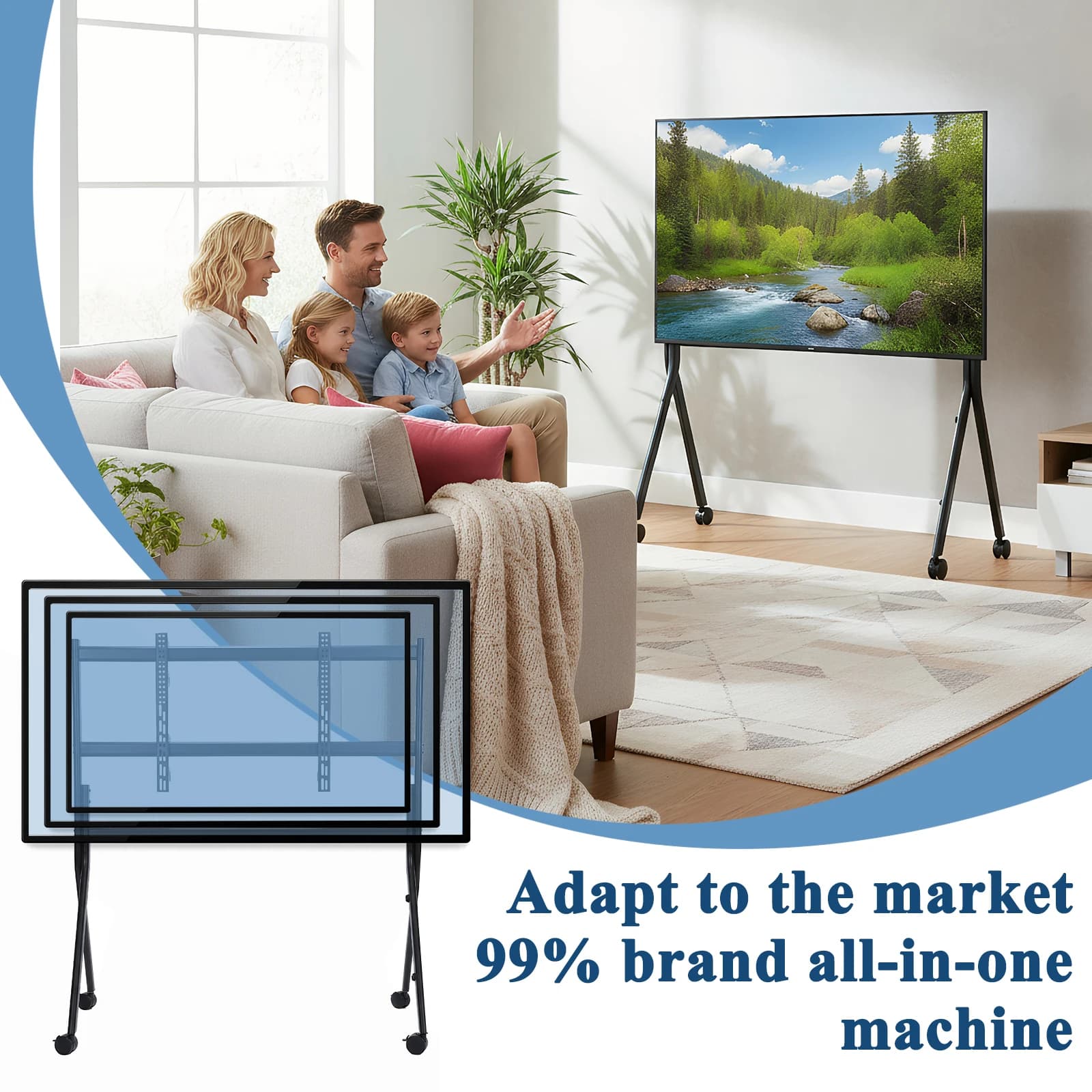 Universal Support for Flat Screens/Curves from 86-110 Inches, Stand Portable for Monitor with Load Maximum 485LBS/220kg and Wheels Lockable