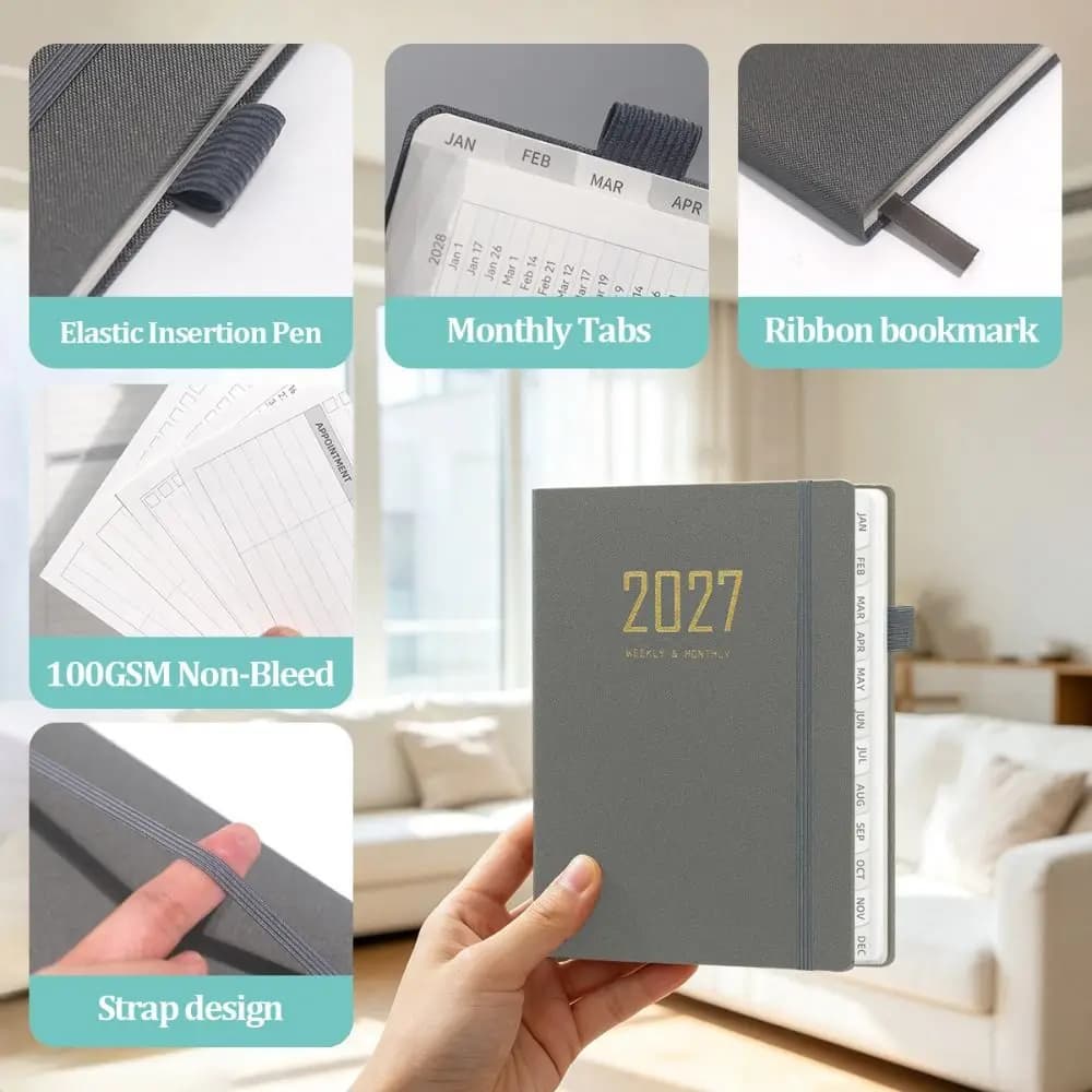 Portable A5 2027 Schedule Book To Do List Planner Reminder Agenda Book Textured PU Planner Notebook Students