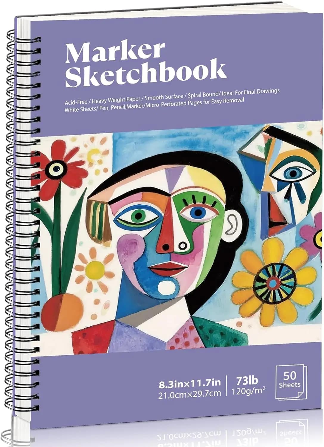 8.3x11.7 Inch Marker Paper Pad, 50 Sheets, 120gsm Bleedproof, Spiral Sketch Book for Artists
