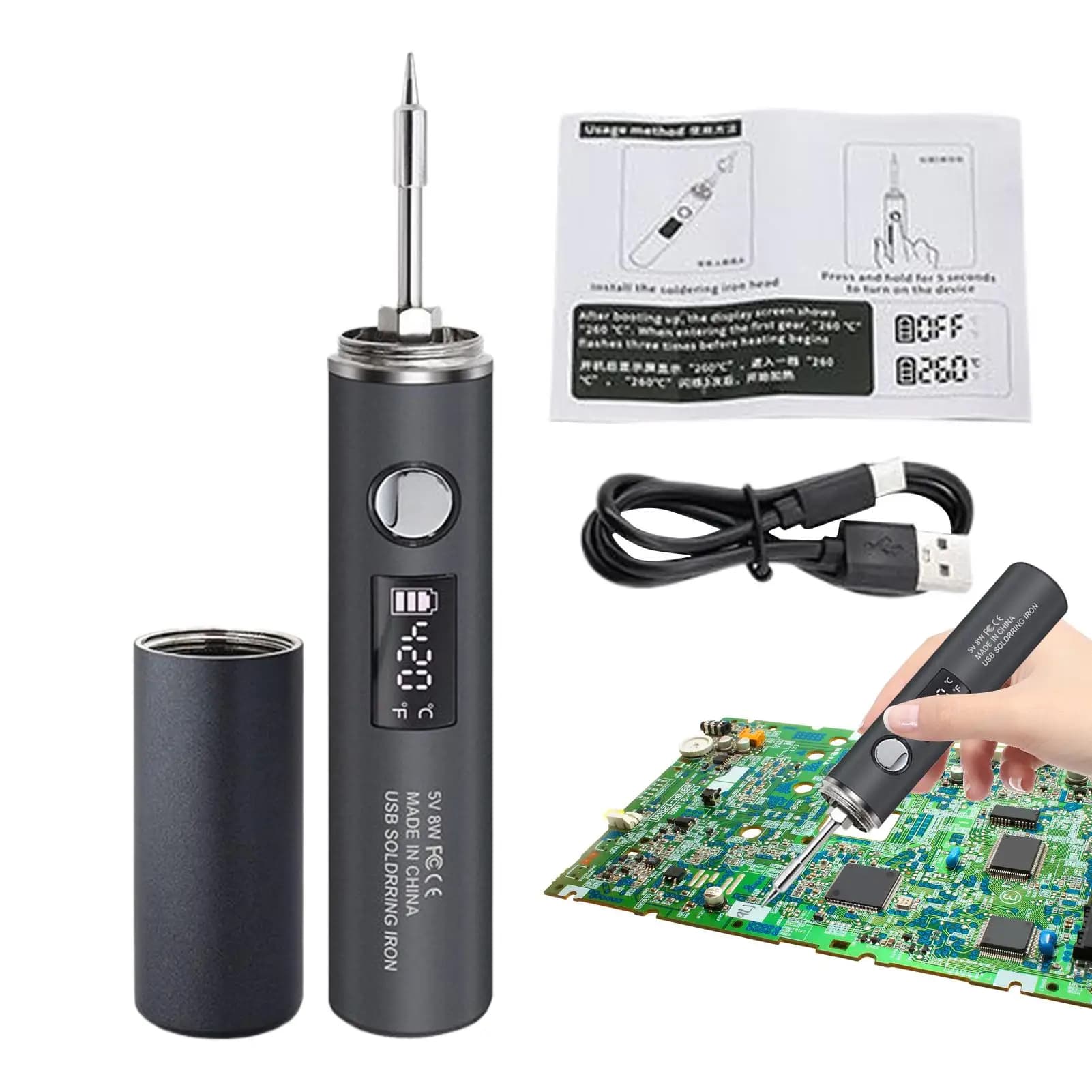 Saldatore elettrico Regolazione a 5 livelli Kit di saldatura digitale Display digitale Strumenti di saldatura con luce per circuito stampato