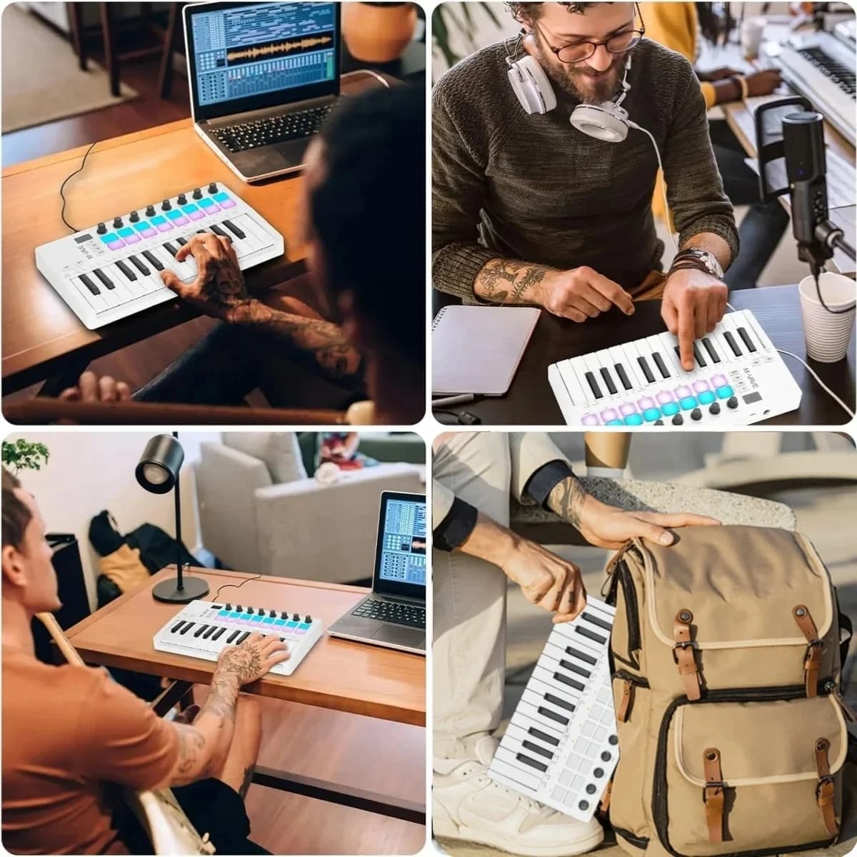 M-VAVE SMK-25 Serie MIDI Pad Controller Tastiera USB Mini 25 tasti 16 RGB Drum Pad 8 manopole con software di produzione musicale