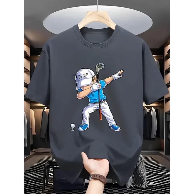 T-shirt da uomo estiva 100% cotone, alla moda, sportiva, per il tempo libero, con motivo stampato per giocatori di golf, girocollo, manica corta