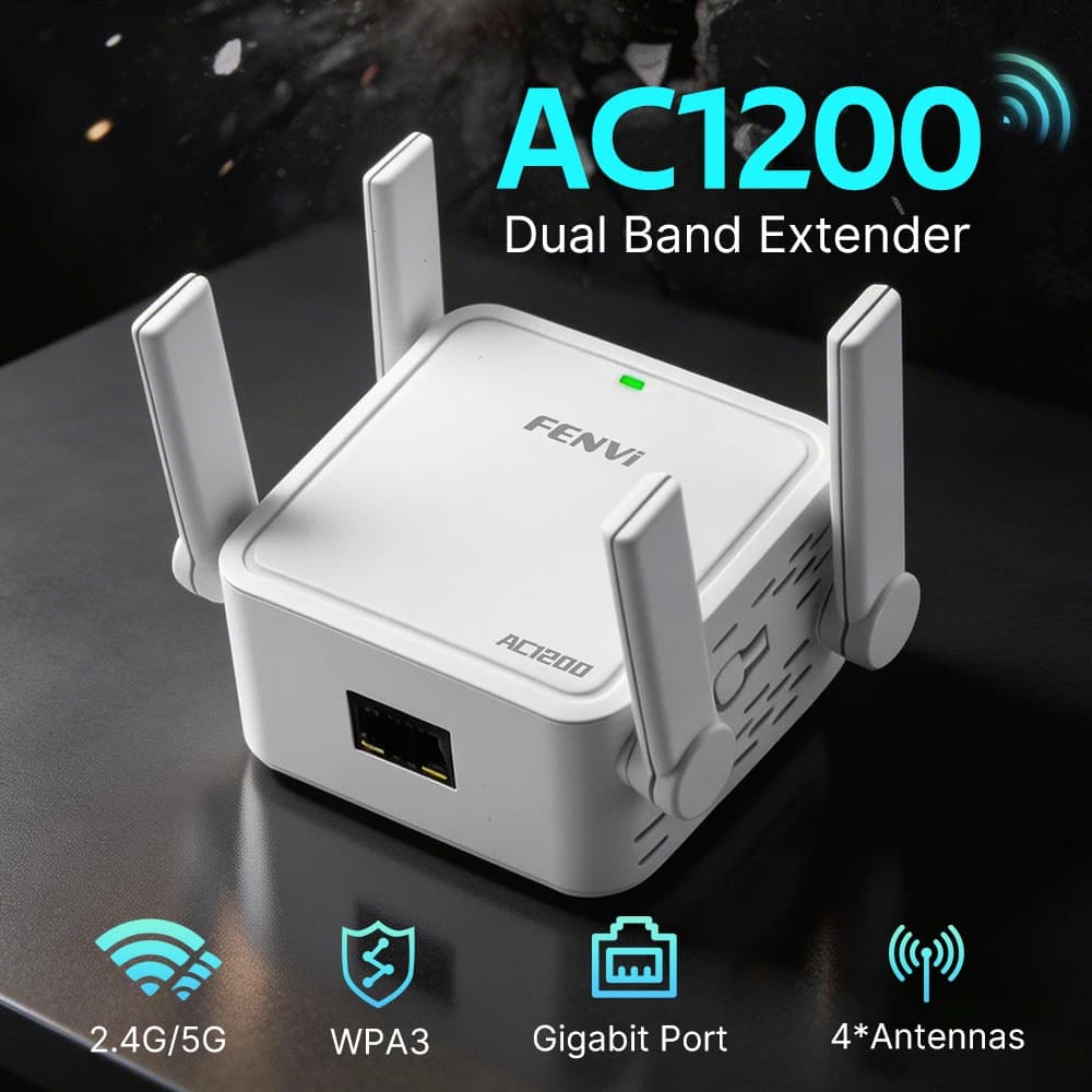 FENVI AC1200 WiFi Range Extender 1200Mbps Dual Band 2.4G/5G Ripetitore di segnale per amplificatore wireless domestico con porta Ethernet