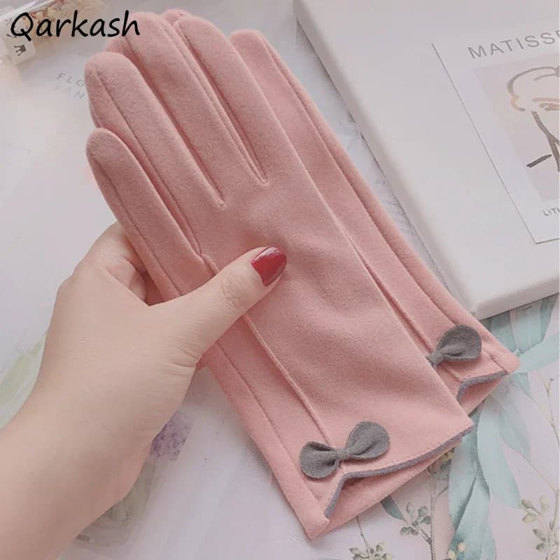 Guanti Kawaii Bow Donna Ciclismo Mantieni caldo Ragazze morbide Guanti spessi adorabili Primavera Autunno Coreano Outdoor Inverno Antivento Guida