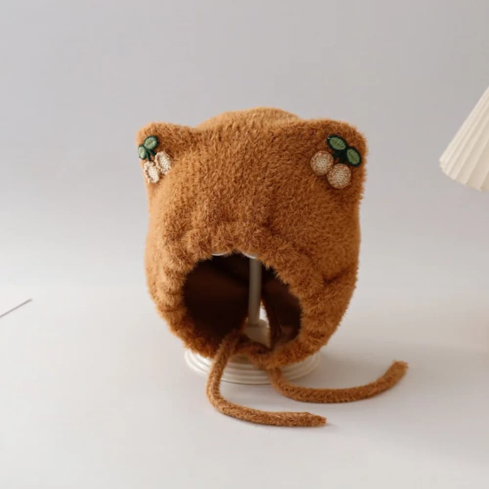 New Cute Beanie Cap Autumn Winter Fruit Ear Warm Hat Plush Windproof Ear Protection Cap for Baby