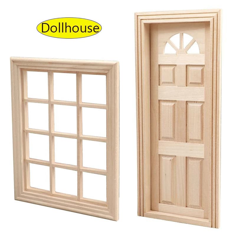 1 Set Accessori per mobili 1/12 Porta in legno non verniciata a 6 pannelli Casa delle bambole Decorazione del giardino fatato in miniatura